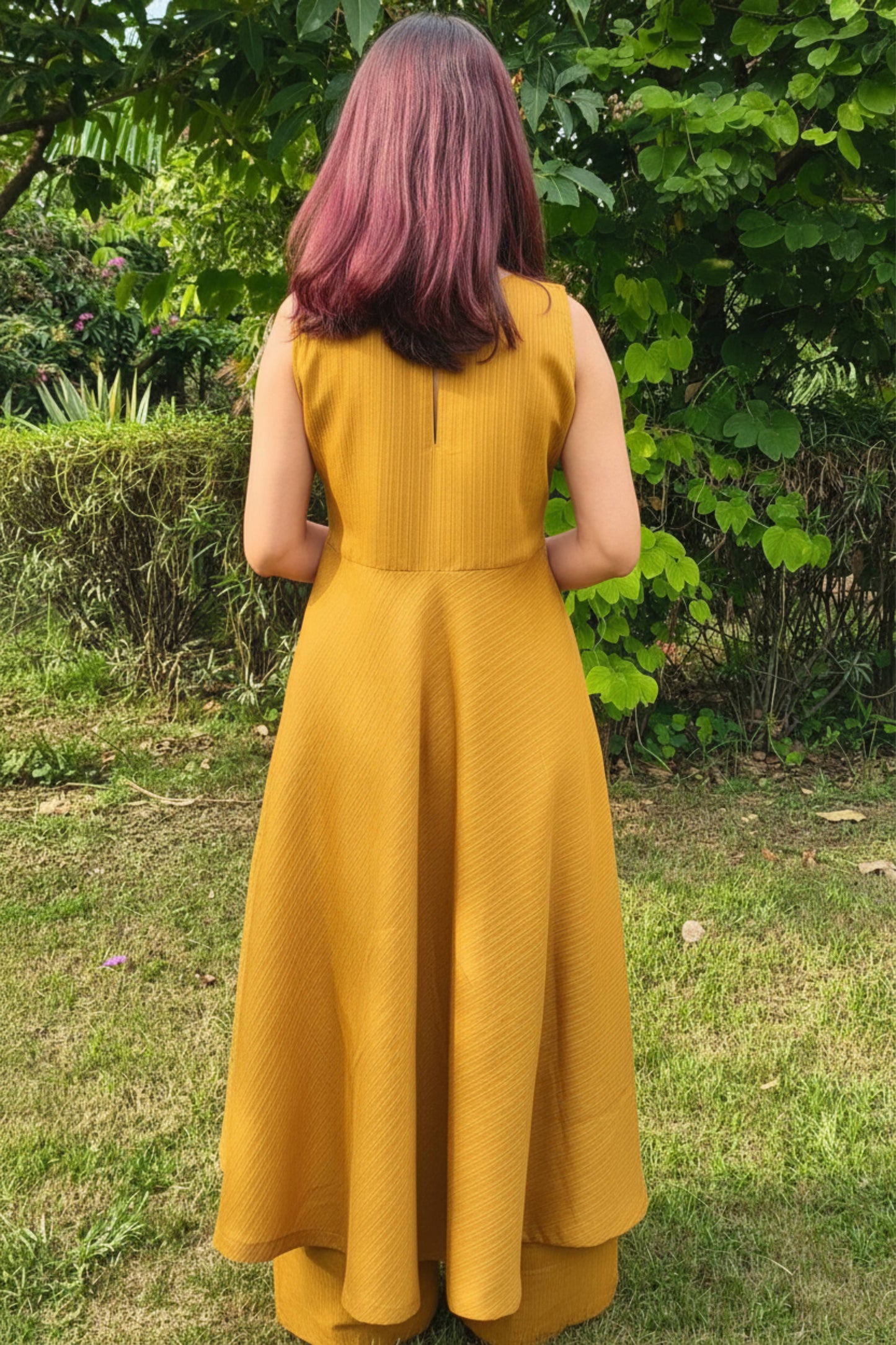 Mustard Sleeveless Flared Kurta with Palazzo Set