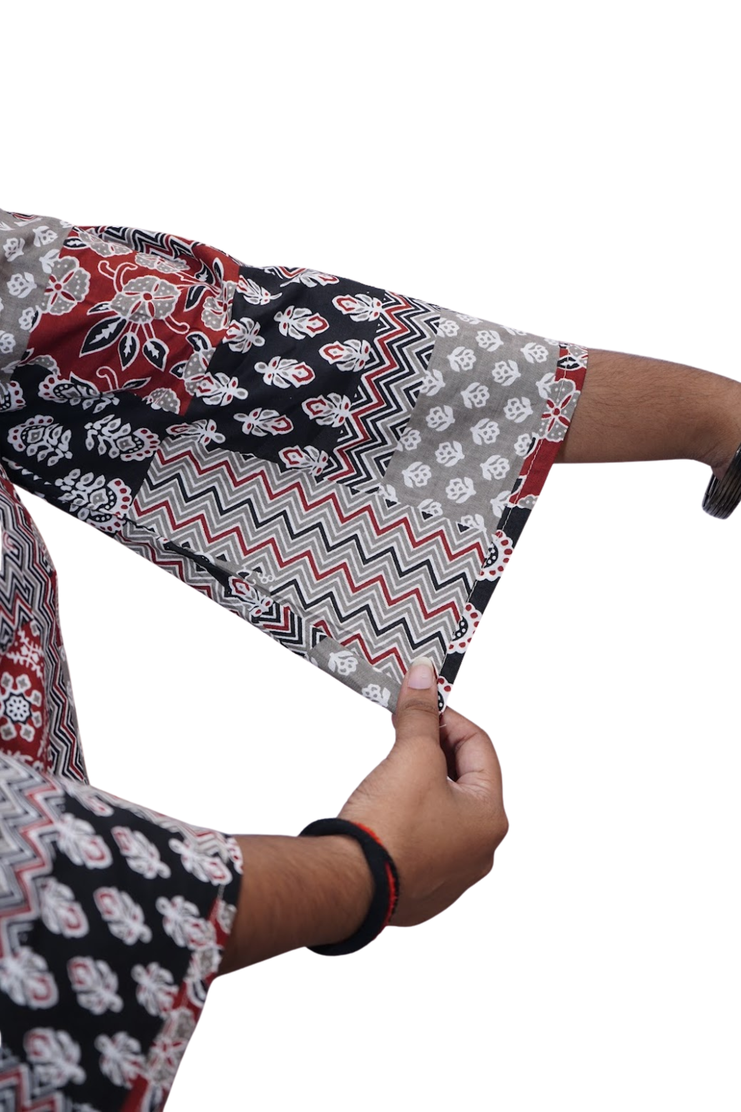 Meera Grey Rust Ajrakh Patchwork Cotton Kurti