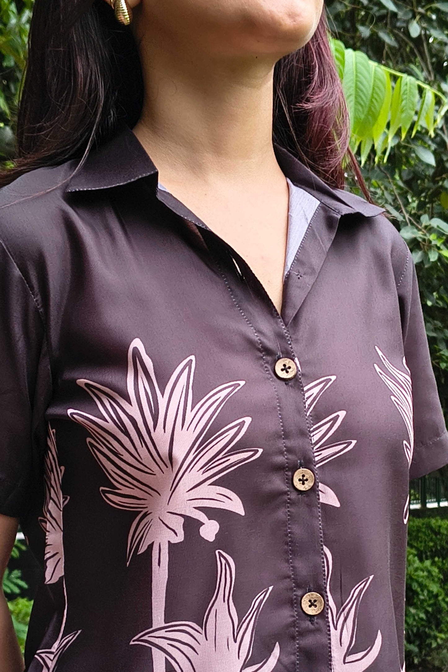 Black Polycotton Floral Printed Collar Co-ord Set