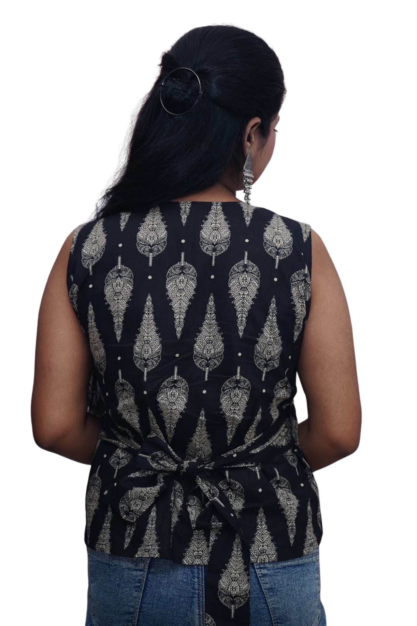 Myra Black Beige Ajrakh Wrap Cotton Top