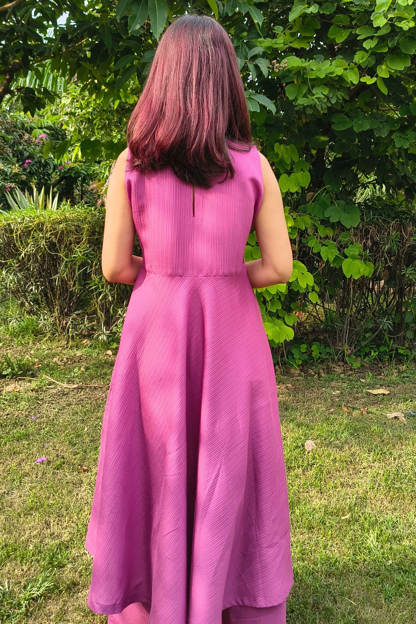 Magenta Sleeveless Flared Kurta with Palazzo Set