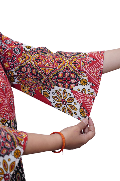 Sara Multicolor Ajrakh Patchwork Cotton Kurti