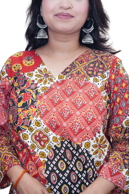 Sara Multicolor Ajrakh Patchwork Cotton Kurti