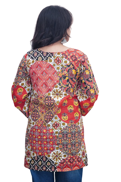Sara Multicolor Ajrakh Patchwork Cotton Kurti
