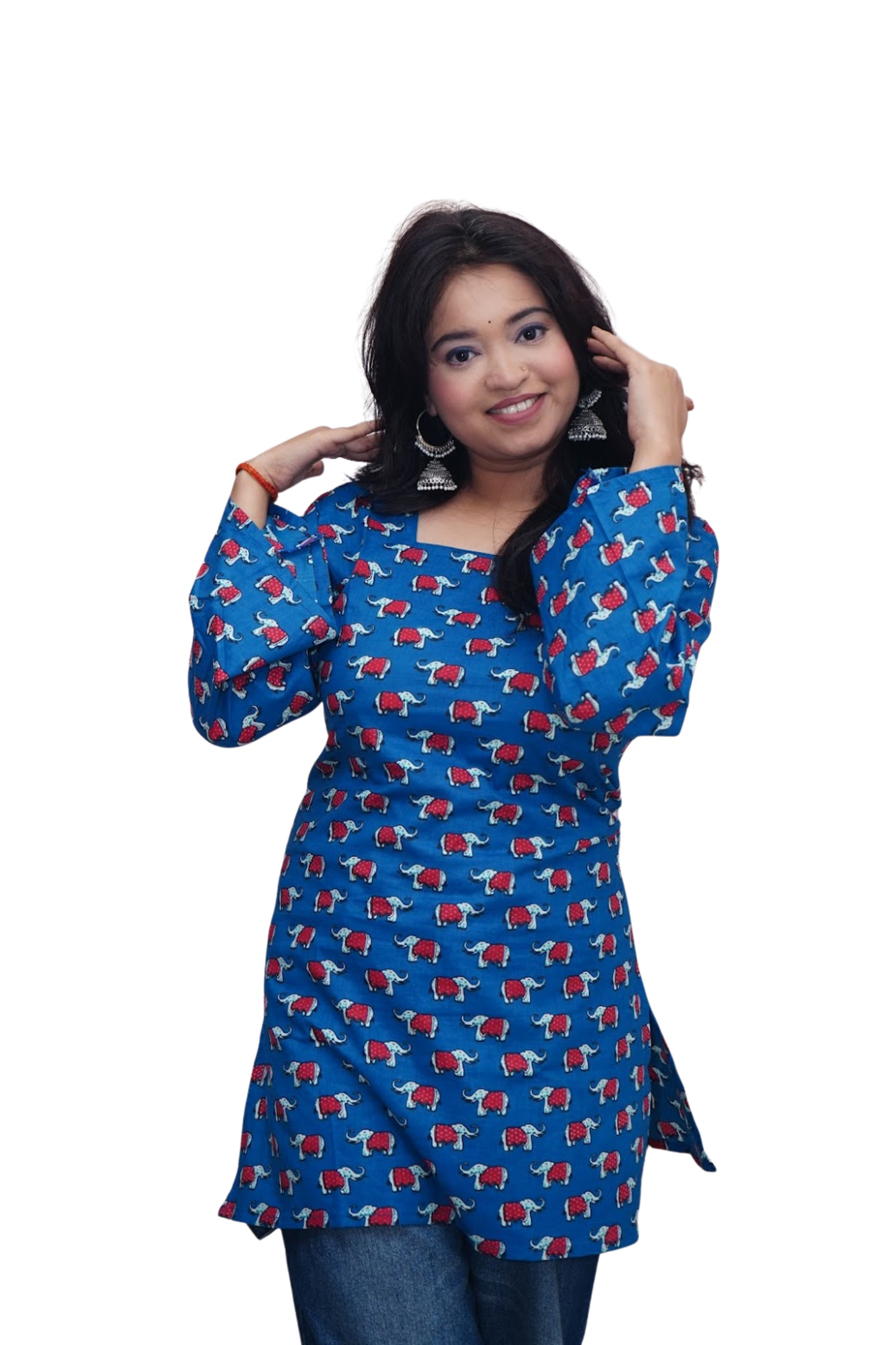 Nandini Blue Elephant Print Cotton Kurti