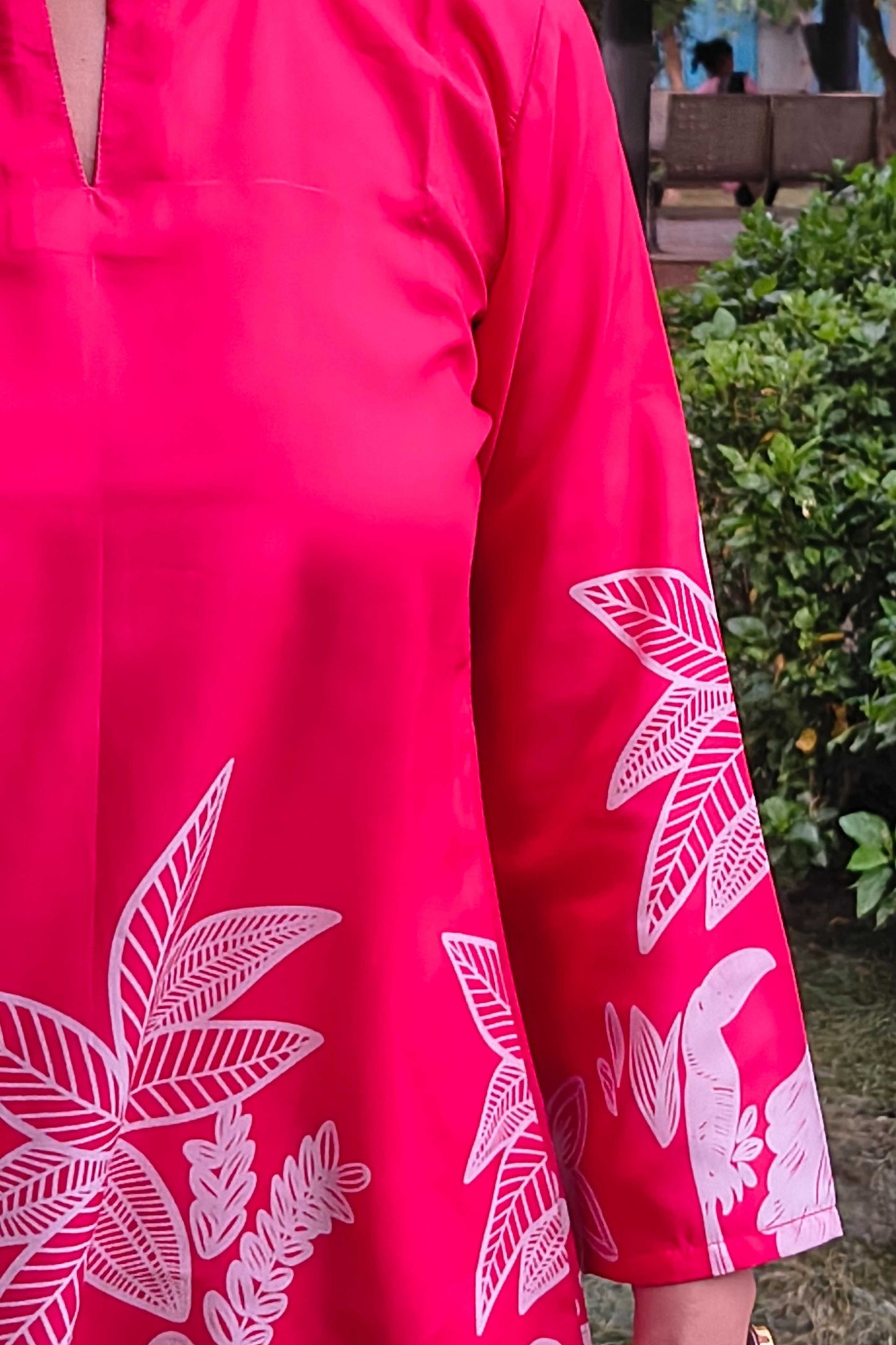 Red Tropical Print Co-ord Set with Mandarin Collar