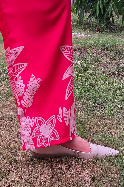 Red Tropical Print Co-ord Set with Mandarin Collar