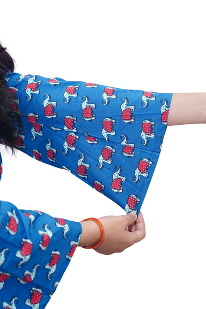 Nandini Blue Elephant Print Cotton Kurti