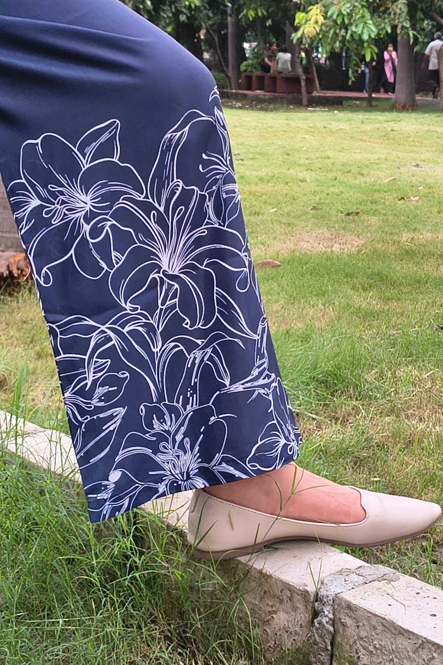 Navy Poly Cotton Printed Round Neck Co-ord set