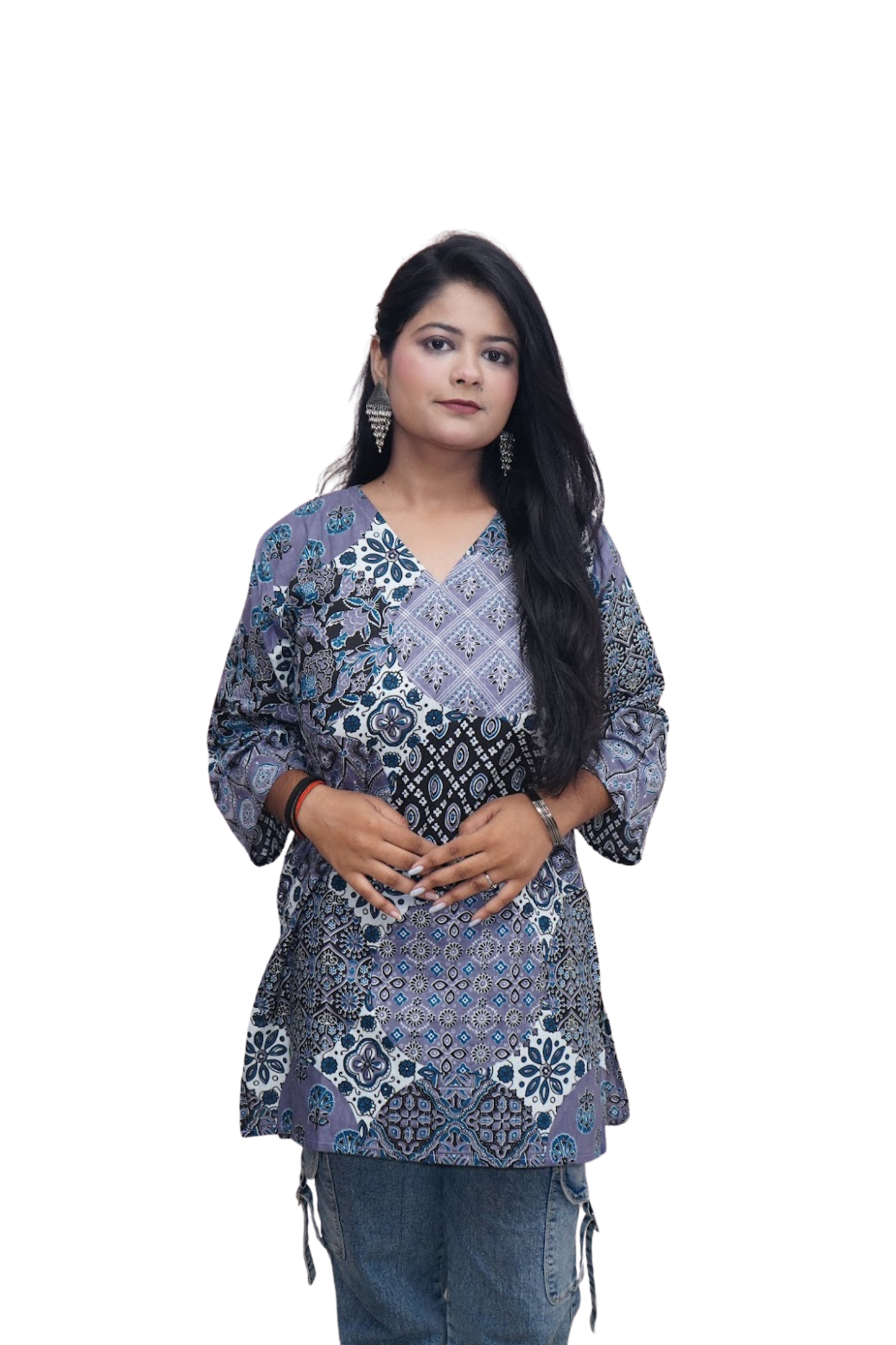 Riya Blue Indigo Ajrakh Patchwork Cotton Kurti