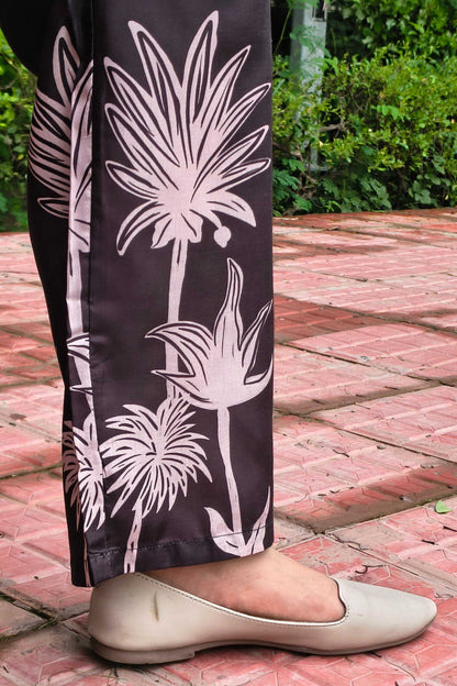 Black Polycotton Floral Printed Collar Co-ord Set