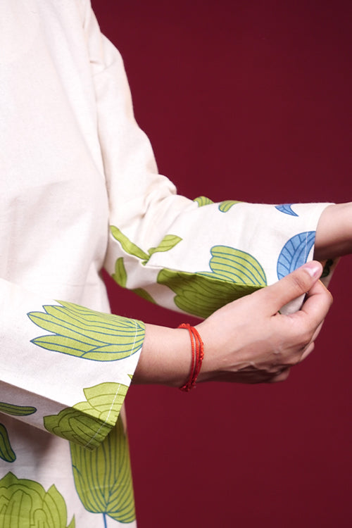 Off-White Floral Print Khadi Cotton Co-ord Set