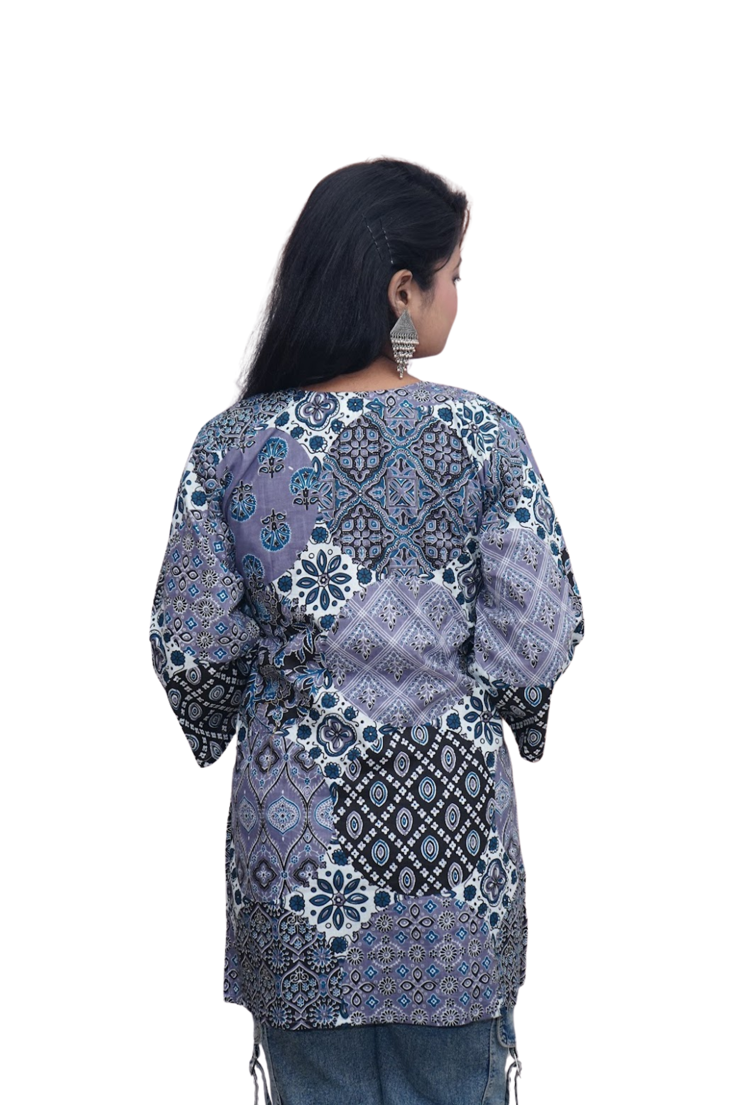 Riya Blue Indigo Ajrakh Patchwork Cotton Kurti