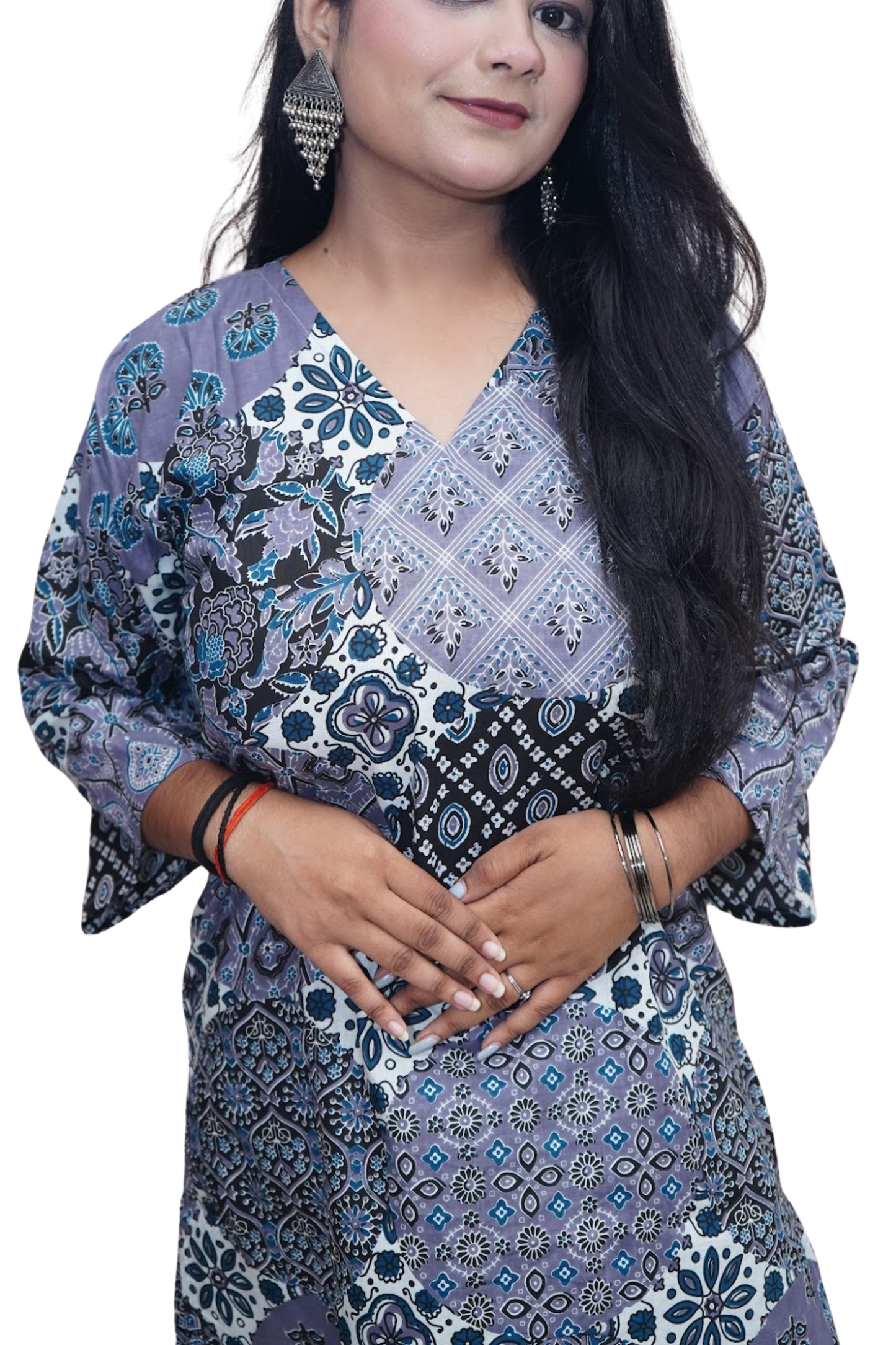 Riya Blue Indigo Ajrakh Patchwork Cotton Kurti
