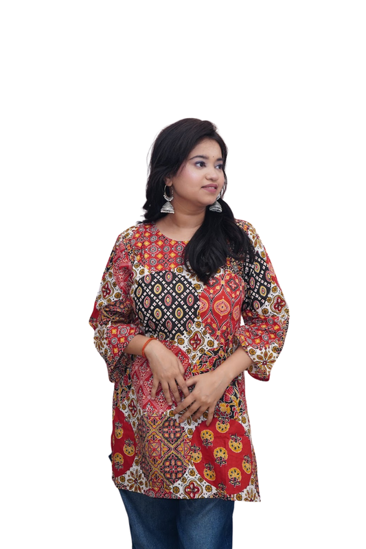 Anaya Multicolor Ajrakh Patchwork Cotton Kurti