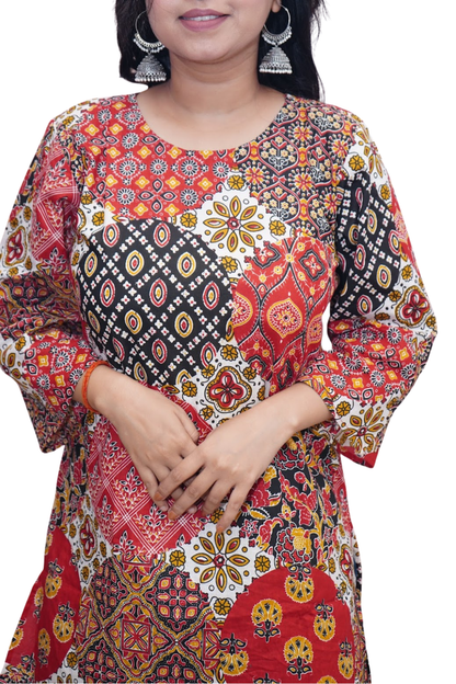 Anaya Multicolor Ajrakh Patchwork Cotton Kurti