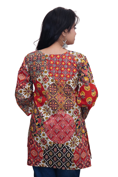 Anaya Multicolor Ajrakh Patchwork Cotton Kurti