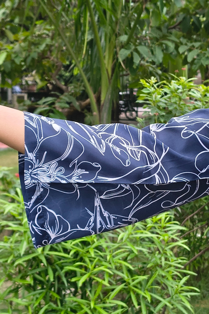Navy Poly Cotton Printed Round Neck Co-ord set