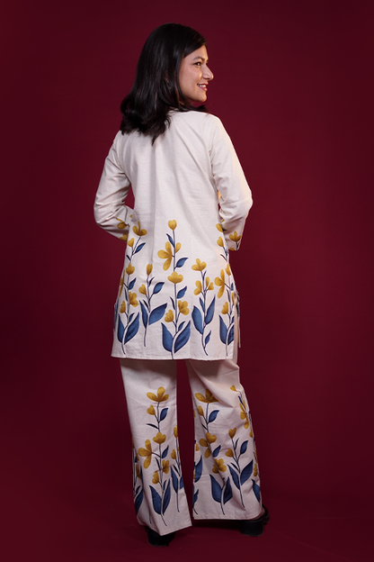 Off-White Floral Print Khadi Cotton Co-ord Set