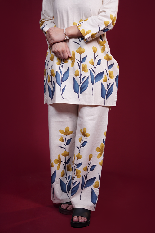 Off-White Floral Print Khadi Cotton Co-ord Set