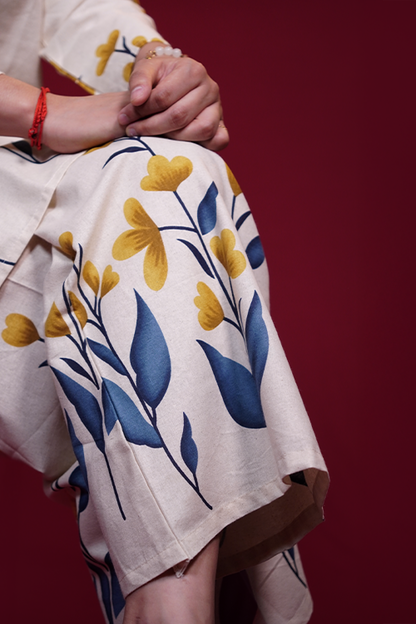 Off-White Floral Print Khadi Cotton Co-ord Set